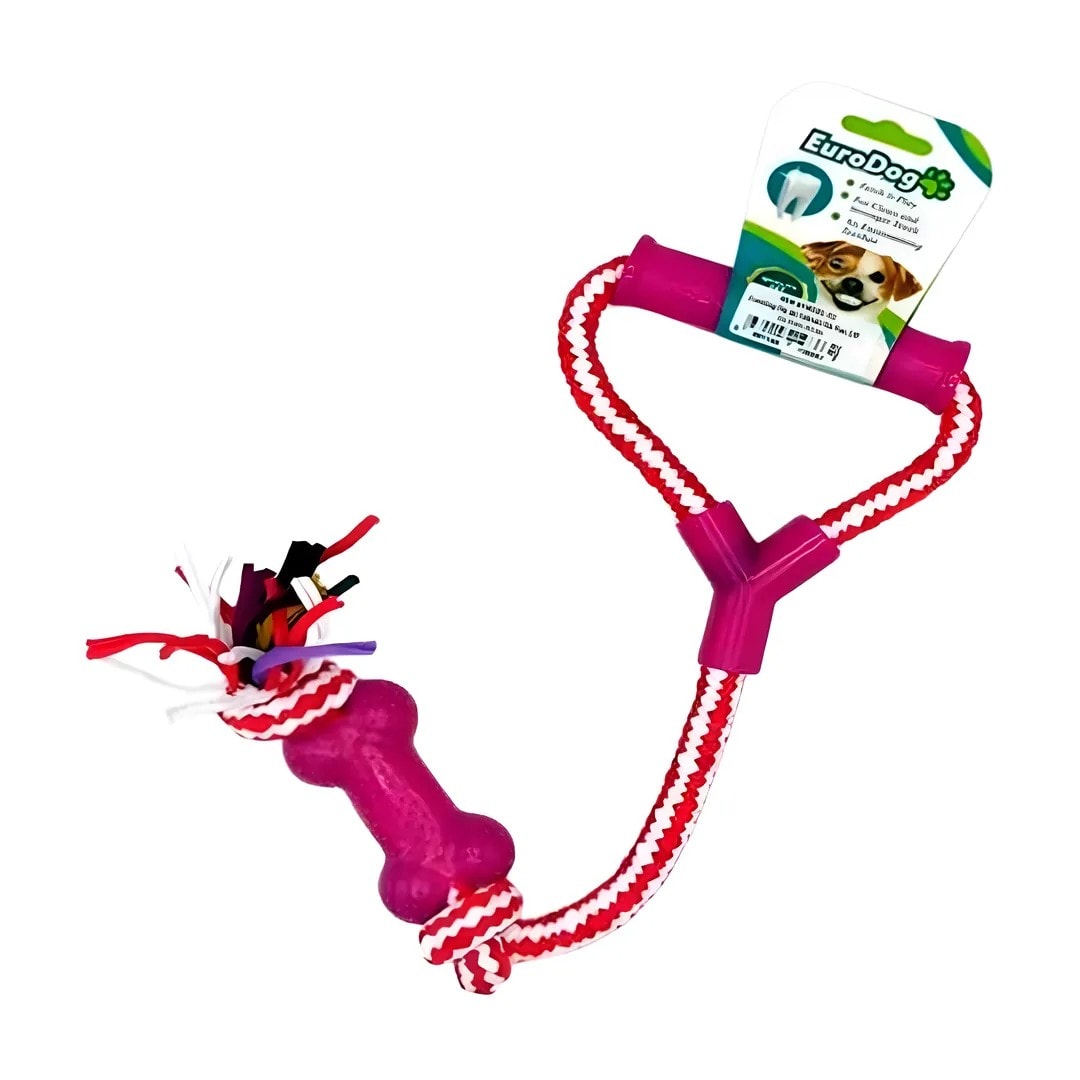 EuroDog Köpek Oyuncağı Tutmalı Diş Kaşıyıcılı Çift Düğümlü Kırmızı 40 Cm